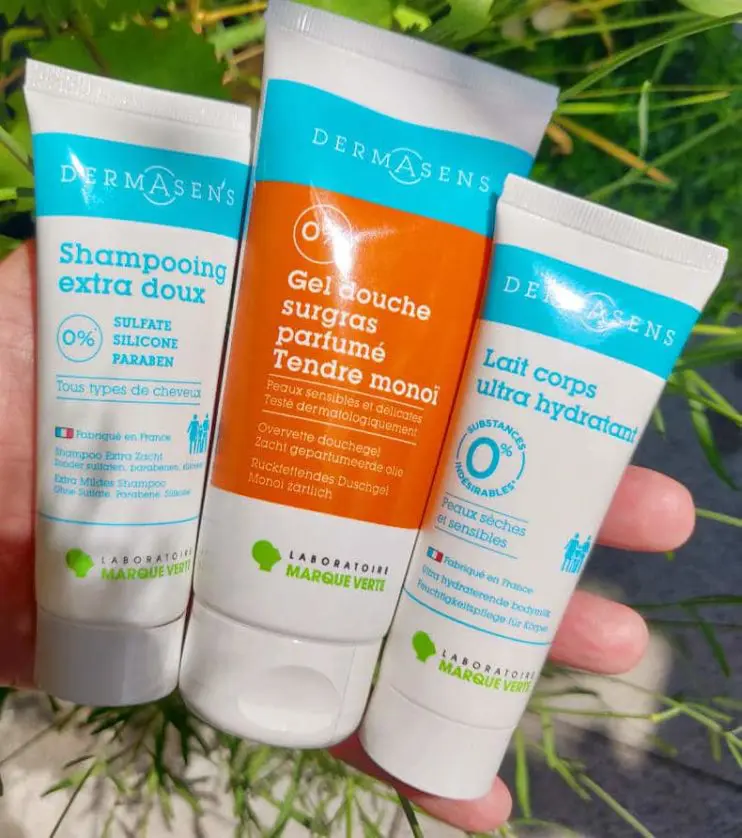 trousse Dermasens : cosmétiques sains à petit prix shampoing gel douche lait corps peau sensible dermasens